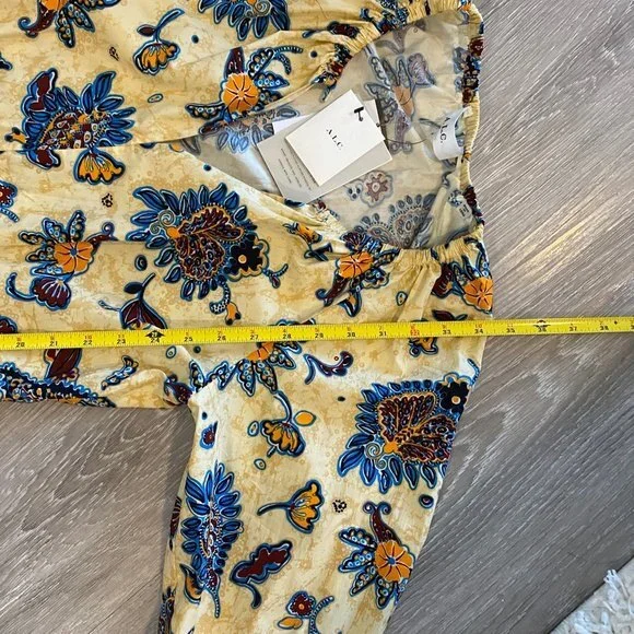 A.L.C Myra Women's Floral Long Sleeve V-Neck Mini Dress. Apricot. Size 4. Cute - Picture 15 of 15